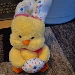 Charming Yellow Plush Chick with Polka Dot Egg Animatronic (Works!)